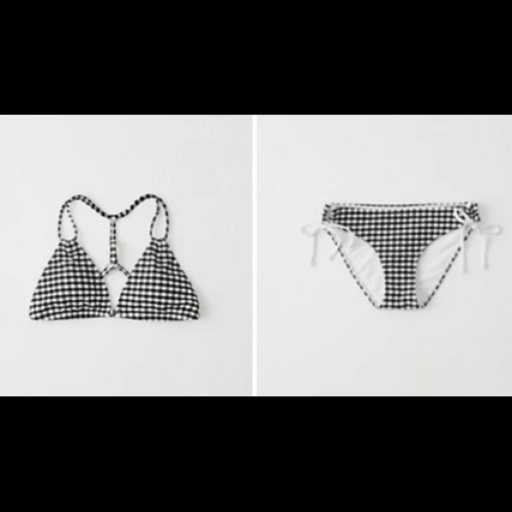NWT Abercrombie & Fitch B&W Gingham Racerback Top and Side‎ Tie Bikini Bottoms
